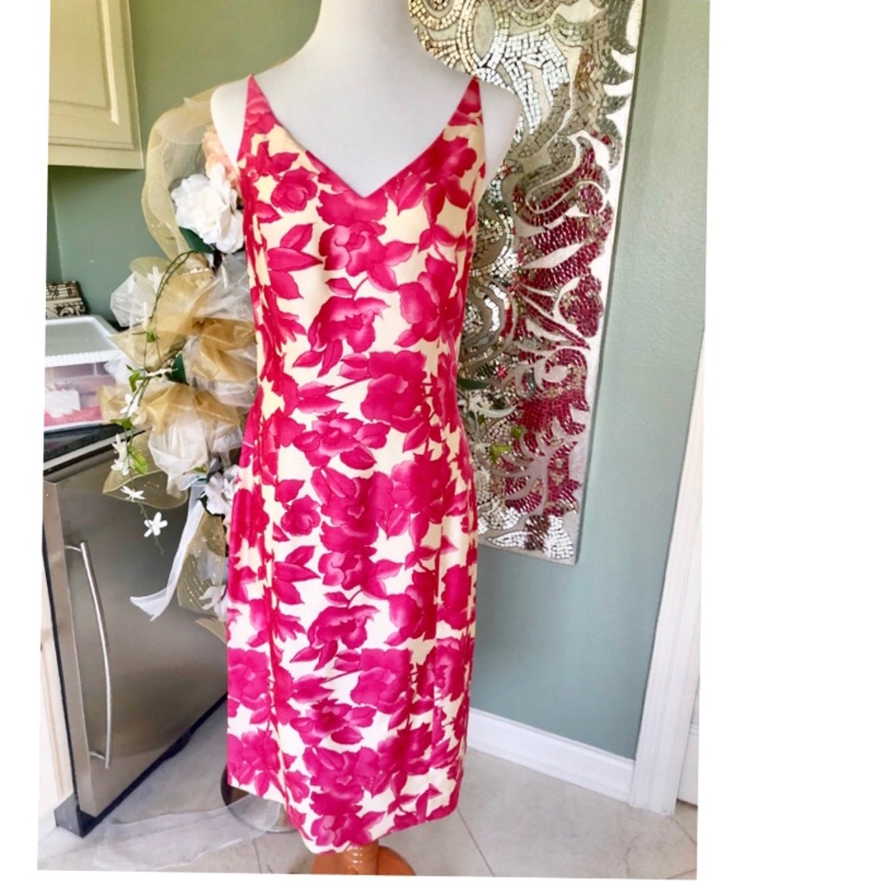 Ann Taylor Pink Floral Silk Sheath Dress Size 8